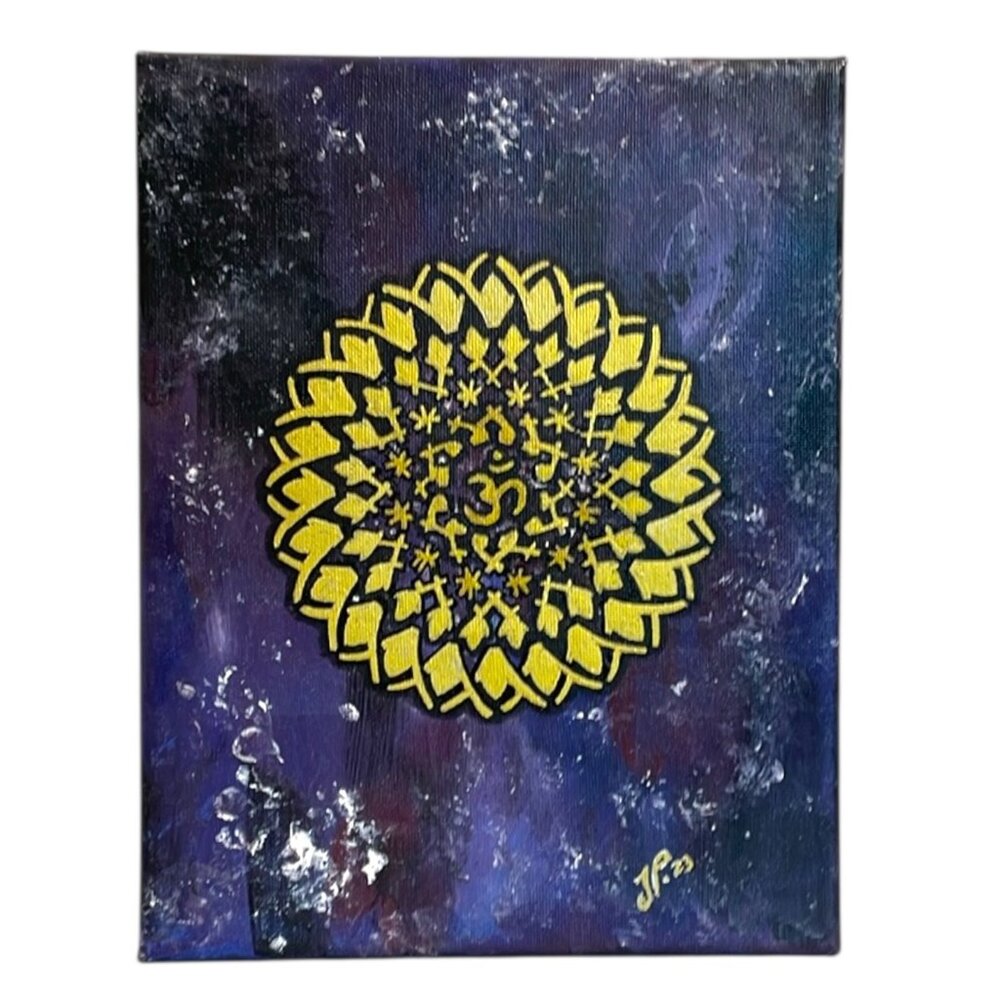 Sahasara Crown Chakra Painting Art Gold on Purple Sky Background 8" x 10"